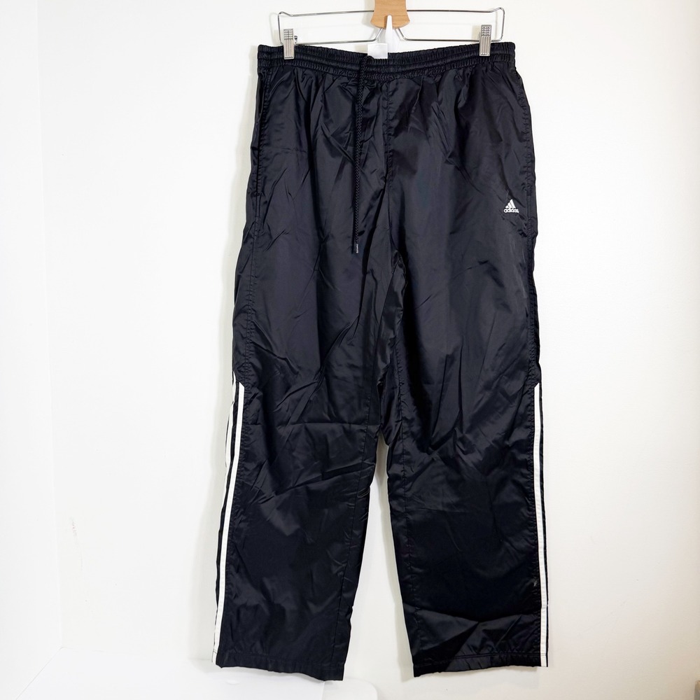 VTG Y2K Adidas Track Pants Mens Large Black White Stripe Mesh Windbreaker Jogger